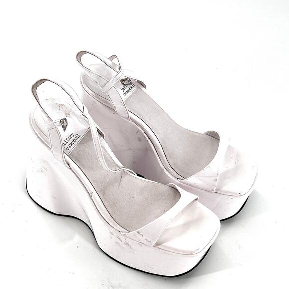 JEFFREY CAMPBELL Exhilarate Platform Wedge Sandal 9.5 White Patent Heels Glam - Picture 8 of 10